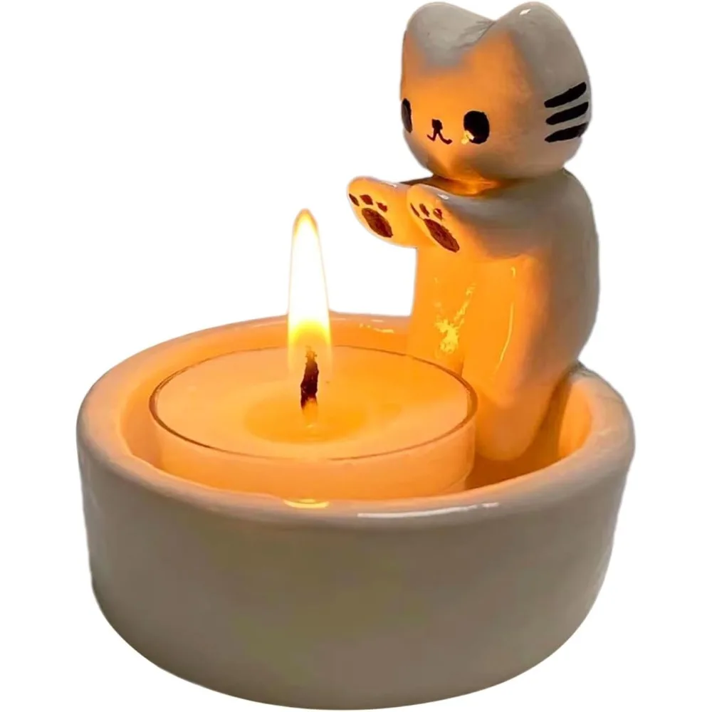 Katzen-Teelichthalter aus Kunstharz, niedliche Wärmepfoten-Kerzenhalter, Heimdekoration, kreative Tier-Katzen-Kerzenhalter als Geschenk für das Schlafzimmer