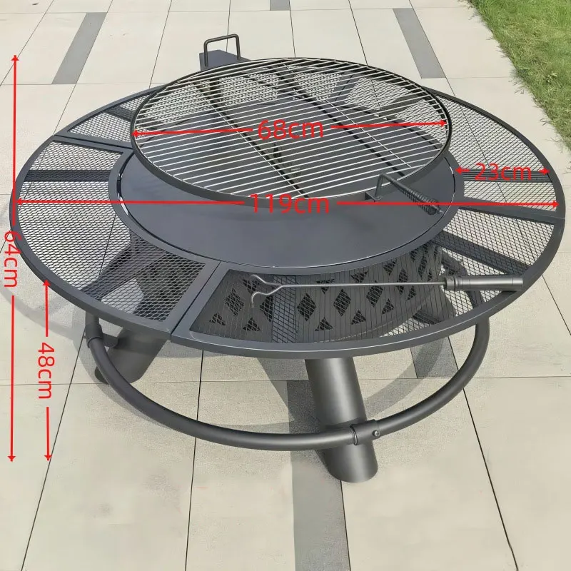 3 in 1 Multifunctional Outdoor Outdoor Wood Firepit Firewood Round Carbon Steel Fire Pit for Family Party