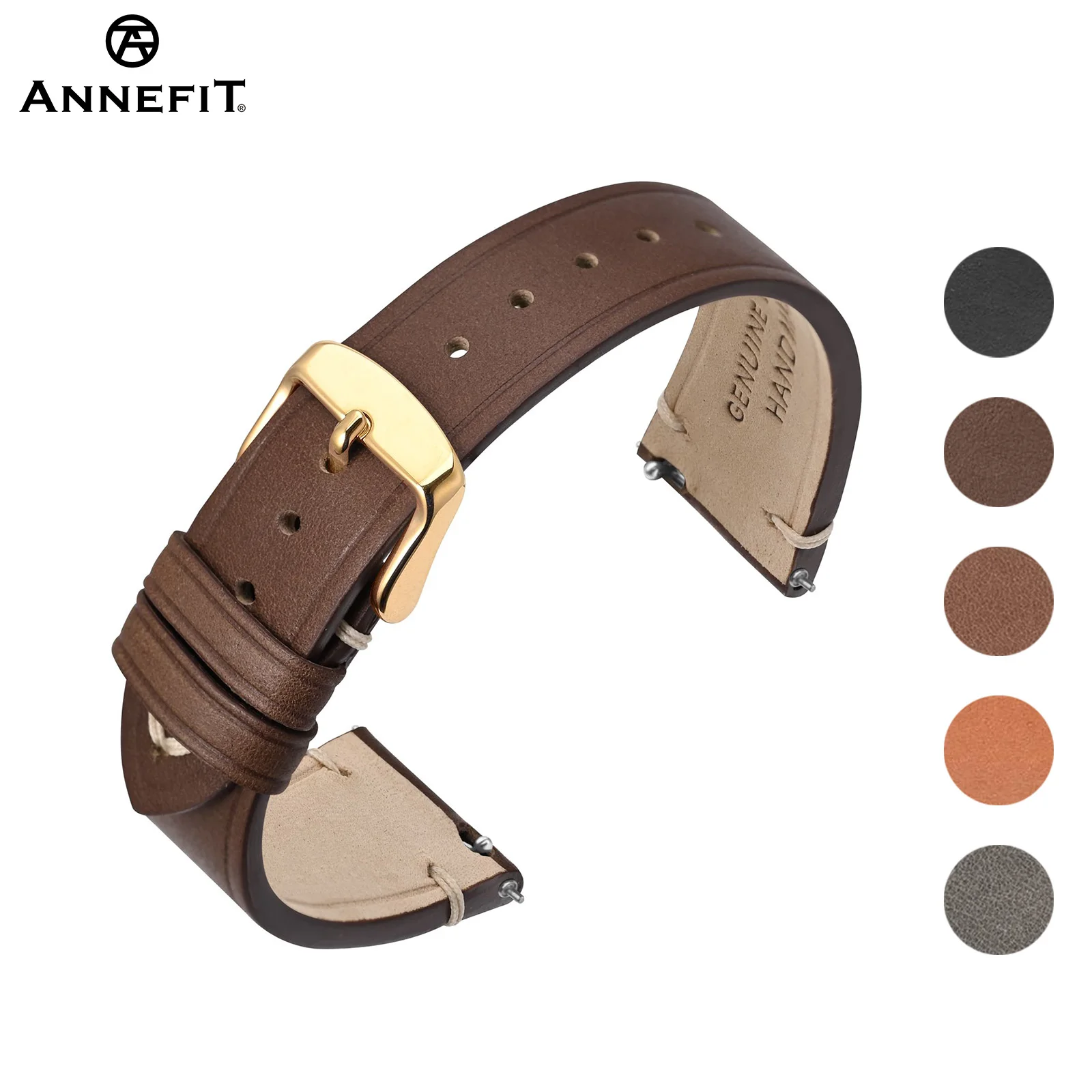 ANNEFIT Slim Watch Bands Oil Wax Leather Quick Release Watchstraps 18mm 20mm 22mm for Men and Women Genuine Leather Wristband