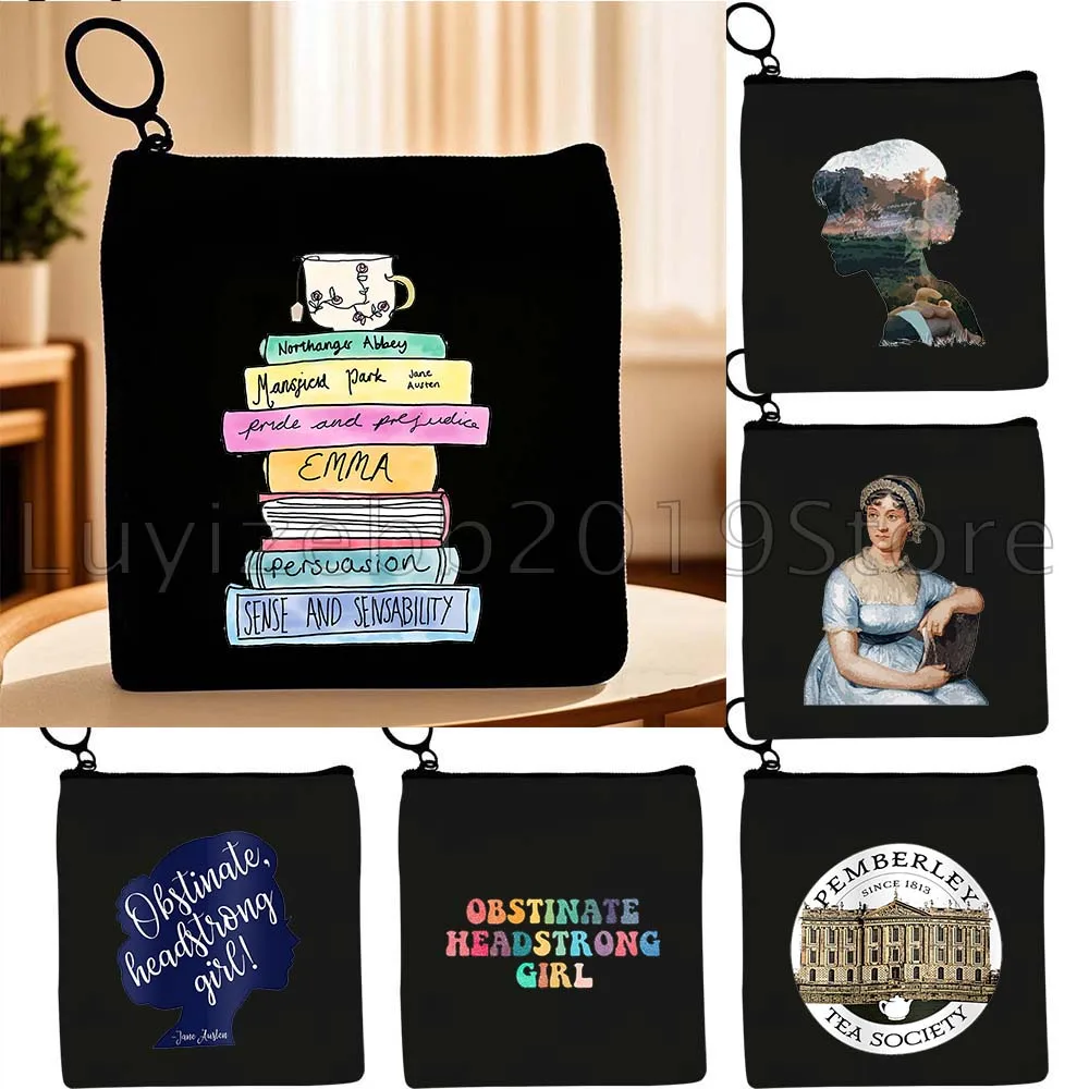 Obstinate Headstrong Girl Jane Austen Quotes Pride and Prejudice Romantic Novel Gift Canvas Coin Purse Key Case Bag Zipper Pouch