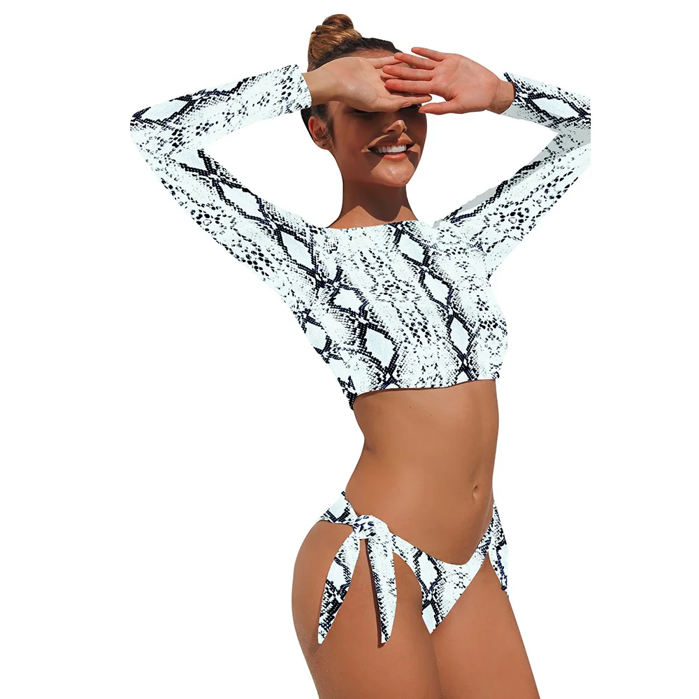 Surfing Swimsuit For Women 2022 Bikini Long Sleeve Swimwear Tiger Print Push Up Summer Bath Suit Two Piece Bandeau Biquini