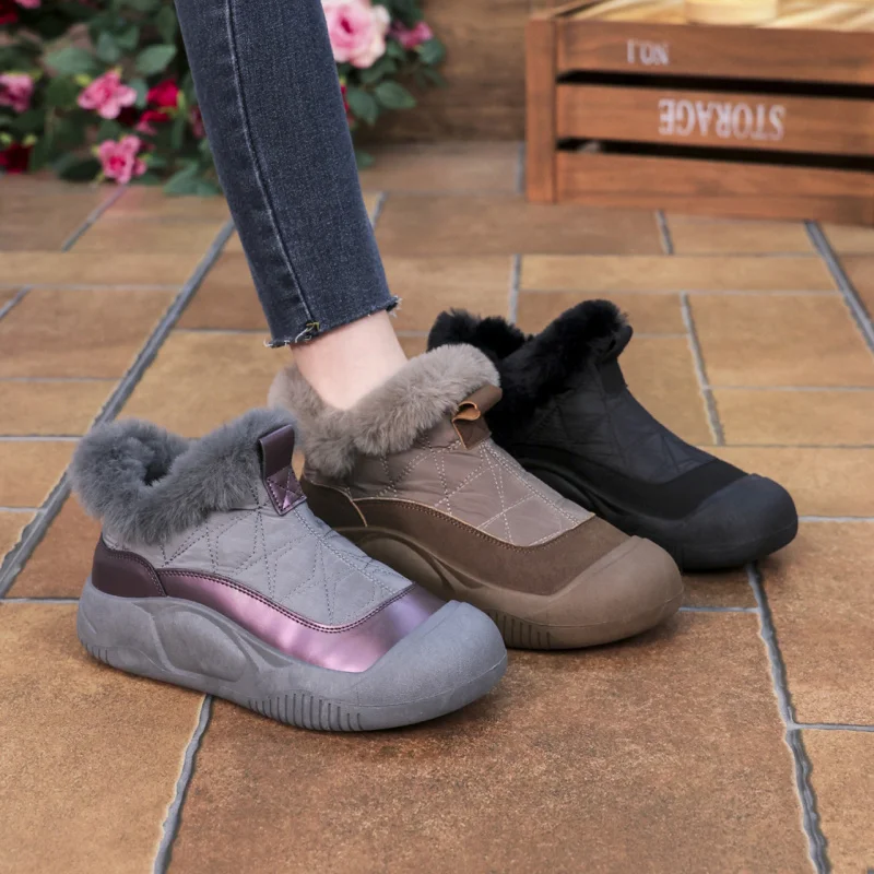 

2025 Winter Korean Waterproof Snow Boots for Women | Plush Fleece Lined High Top Warm & Anti-Slip | Comfort Mom Shoes