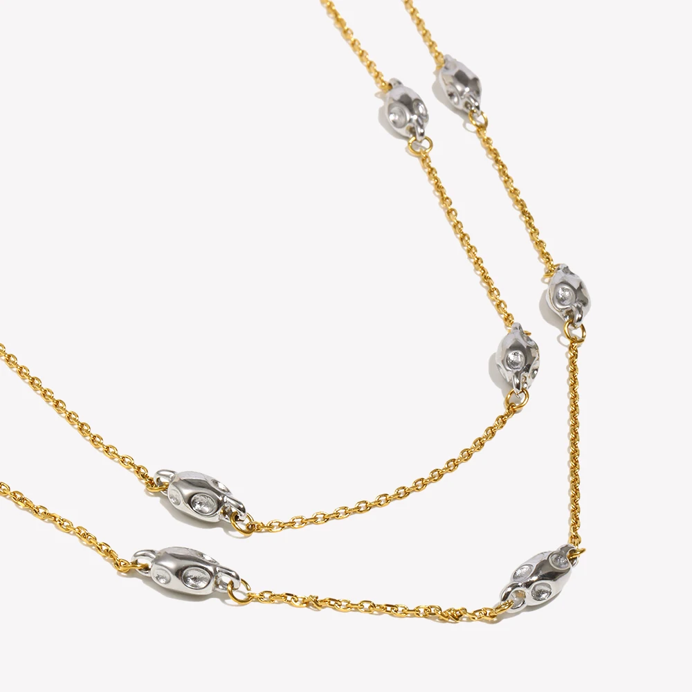E.B.belle Mix Color Double Layers Beads Chain Necklace Stainless Steel 18K Gold Waterproof Jewelry For Women Party