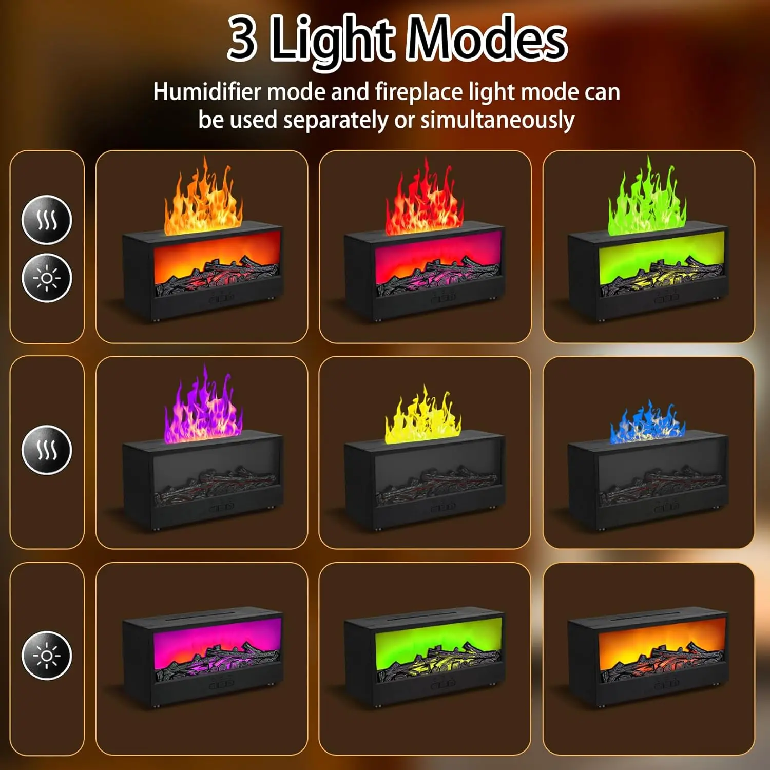 Multi-Functional 7-Color Fireplace Humidifier - Air Purifier, Aromatherapy, Soothing Night Light for Home & Office