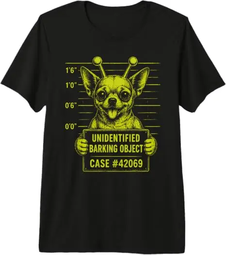 Alien Chihuahua Lustiges Fahndungsfoto Wissenschaft Hunde-Liebhaber Premium Weiches Baumwoll-T-Shirt Y2k UFO Alien Hund Grafik Spruch T-Shirt Streetwear Oberteile – Detail 12