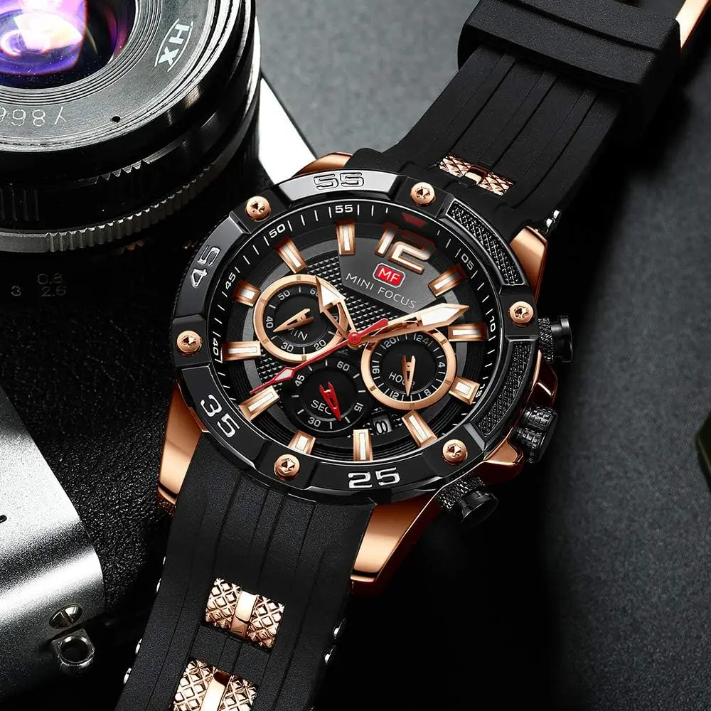 Mini Focus Men Watches Unique Casual Wrist Watches Chronograph Waterproof Luminous Calendar 24 Hours Silicon Band Watches