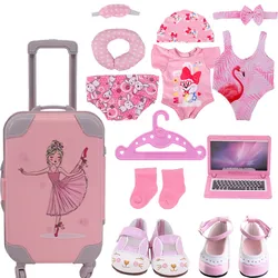 Pink Reborn Doll Clothes Shoes Suitcase Accessories FitS 18 Inch American&43Cm Baby Born New Doll Our Generation Girl`s Toy Gift