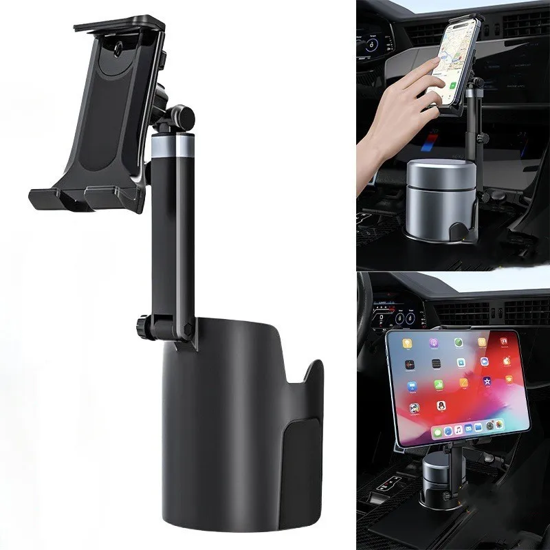 2 In 1 Car Cup Holde Tablet Vehicle Cradle Height Adjustable Support Installed In The Cup Carrier Stand For Kindle iPad Galaxy