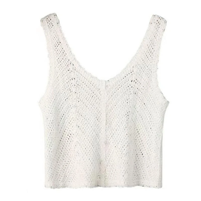 Women's Crocheted for Tank Tops Hollow Knit Vest Female Knitwear Short Tops Sleeveless Camis Tops Ladies Camisole for Su