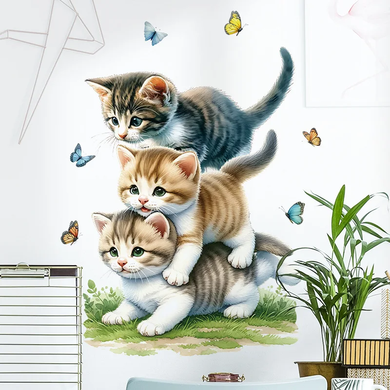 Cute Cat Child Wall Stickers For Baby Room Decoration Wall Decor Bathroom Decoration Bedroom Accessories Adhesive Vinyl Wall