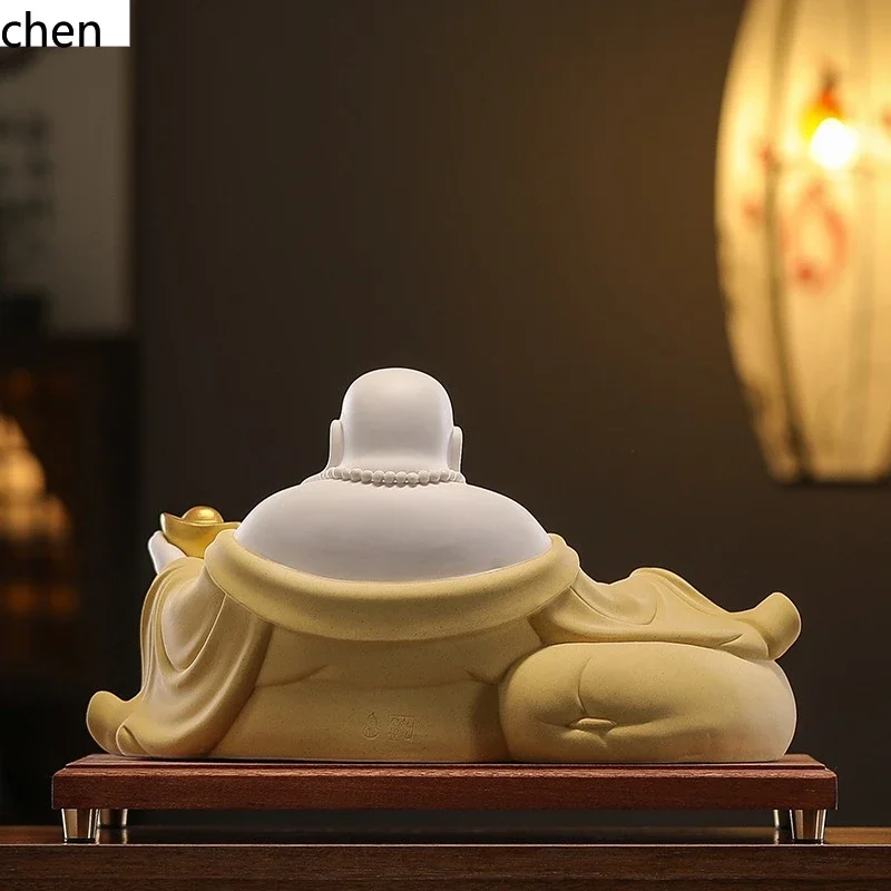DSA  Ceramic Maitreya Buddha Figurine Big Belly Happy  Bodhisattva Wealth-Attracting Home  Worship White Porcelain Buddha Statue