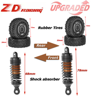 RC Car Parts Rubber Tires 12mm Hex Metal Shock absorber Damper Front Rear Combo for 1/12 ZD Racing BX12 RC Racing Off-Road Car