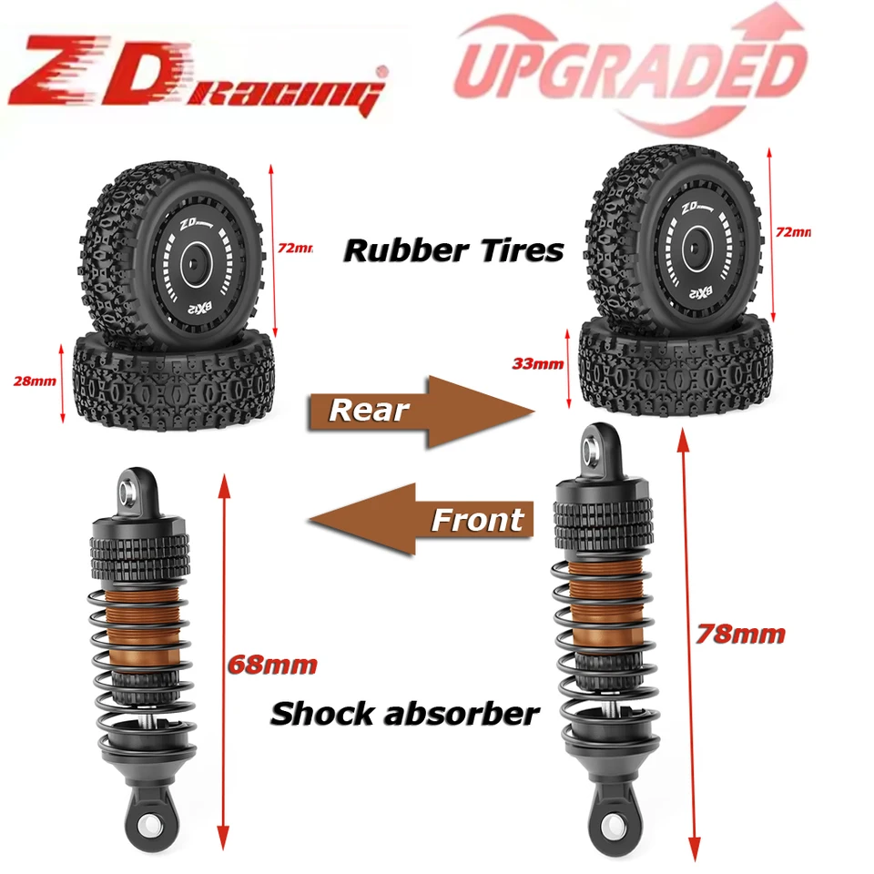 RC Car Parts Rubber Tires 12mm Hex Metal Shock Absorber Damper
