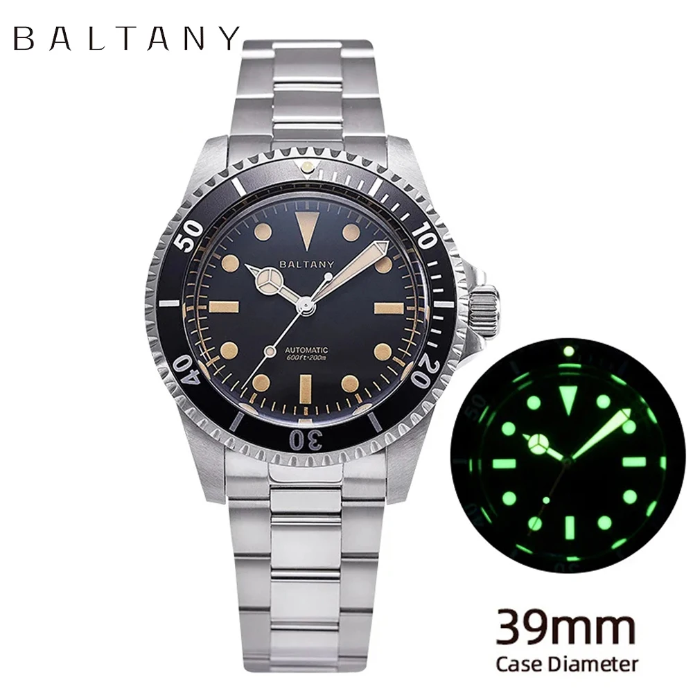 Baltany 39mm Retro Dive Watch Brand Luxury Watches Sapphire Glass Stainless Steel 200M Waterproof Wristwatch reloj hombre S3043