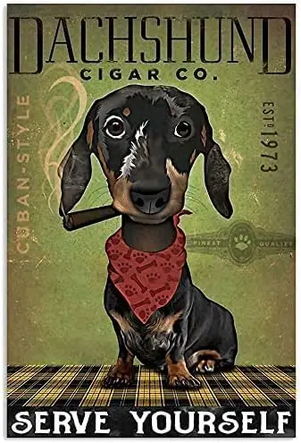 Vintage Metal Tin Sign A Cigar-Smoking Dachshund Metal Tin Sign Poster Wall Farm Yard Club Vintage Bar Wall Decor Tin Sign  sign