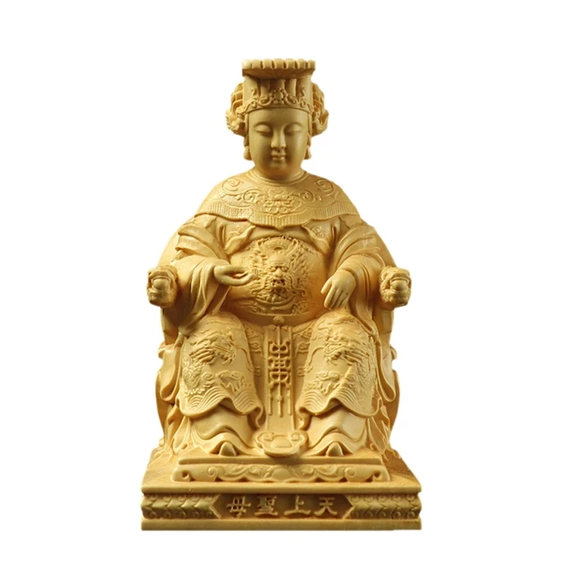 

Mazu wooden statue Our Lady of Heaven Solid wood carving Modern art sculpture Home Living Room Attic Buddhist Feng Shui Statue