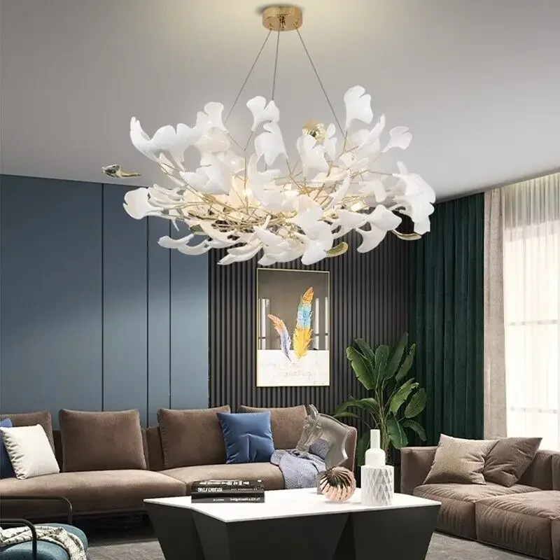 

Round Ginko Leaf Chandelier Light For Bedroom Living Dining Room Modern New Porcelain Leaves Pendant Lights Hanging Chandeliers