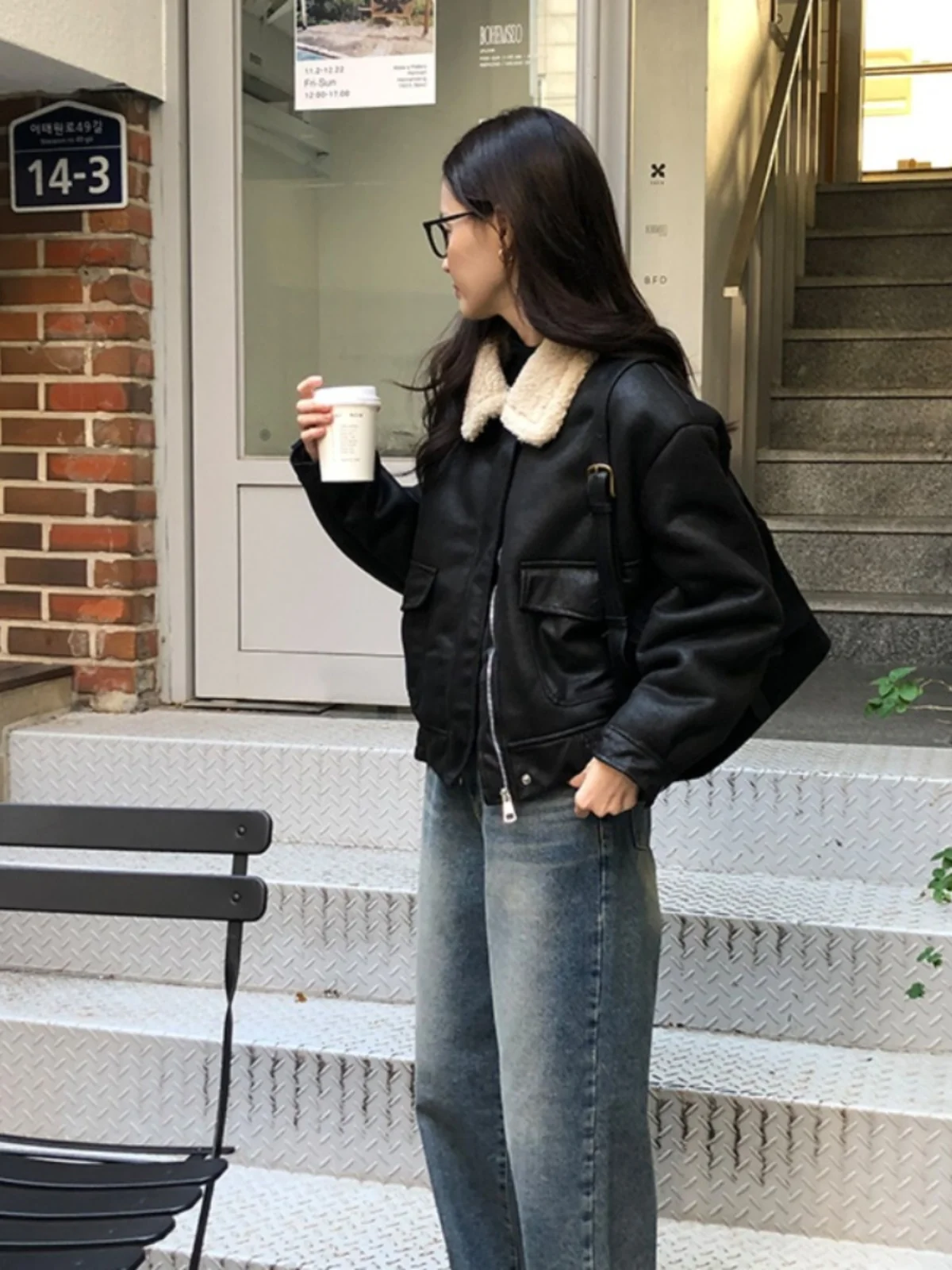 Women's Winter Thickened Warmth Lamb Fur Jacket Motorcycle Style Retro Hong Kong Style Leather Coat Korean Version Sheepskin