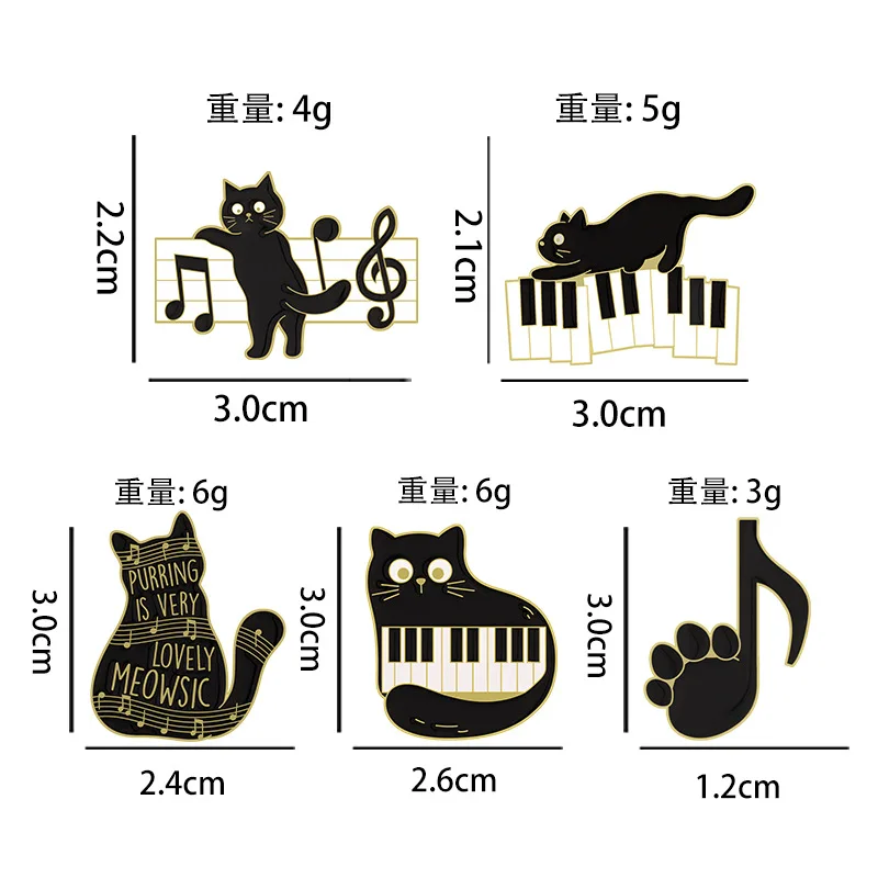 Cartoon Series Cat Pendant Punk Style Piano Notes Animal Charm DIY Necklace Piano Notes Instrument Accessories