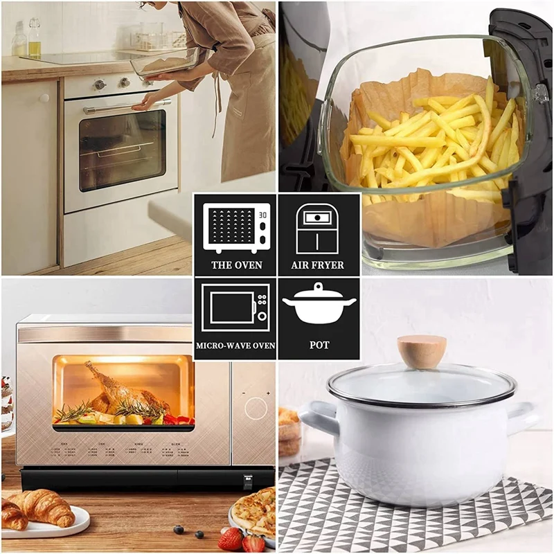 【Hot Cake】 100 Stuks Lucht Friteuse Perkamentpapier Met Olieborstel Lucht Friteuse Liners Vierkant 6.3Inch Wegwerp Bakpapier Lucht Friteuse Shee