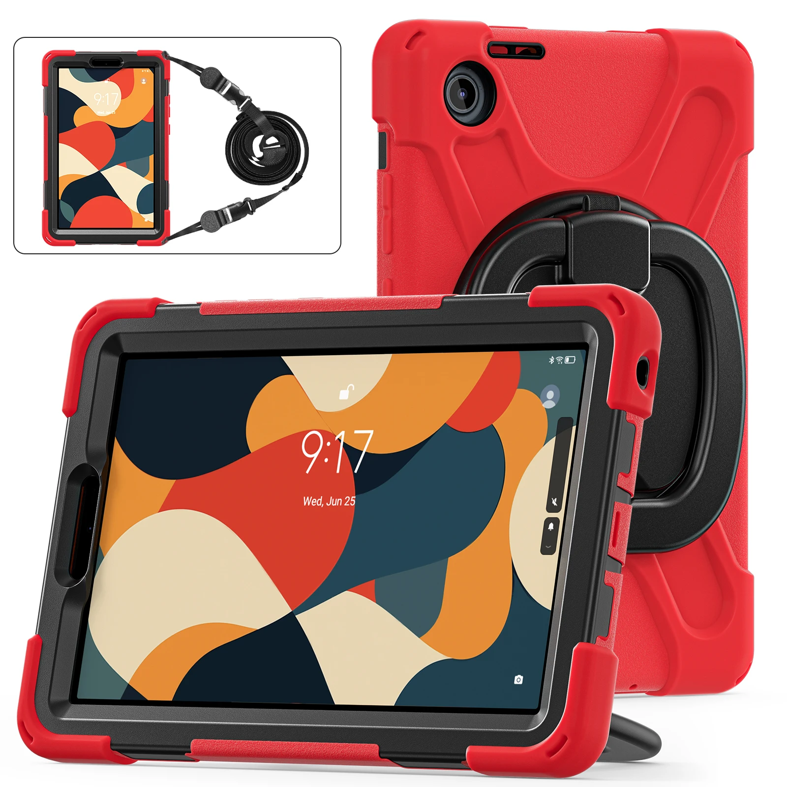

Прочный универсальный чехол-подставка для Lenovo Tab One (K9) 2025 8,7 дюйма TB305FU, сверхпрочный чехол с вращающейся ручкой, плечевой ремень