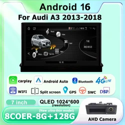 Android 16 Touch Screen 7 Inch For Audi A3 2013-2018 Car Accessories Auto Carplay Monitors Multimedi Audio Video Radio Player