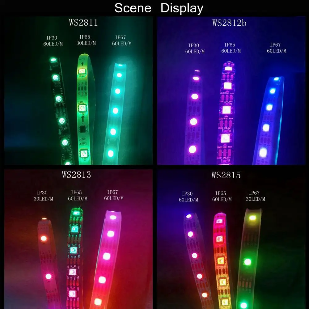 WS2812B WS2811 WS2813 WS2815  Pixel Smart RGB LED Strip WS2812 Individually Addressable 30/60//144 Leds/M Tape Light  DC12V DC5V