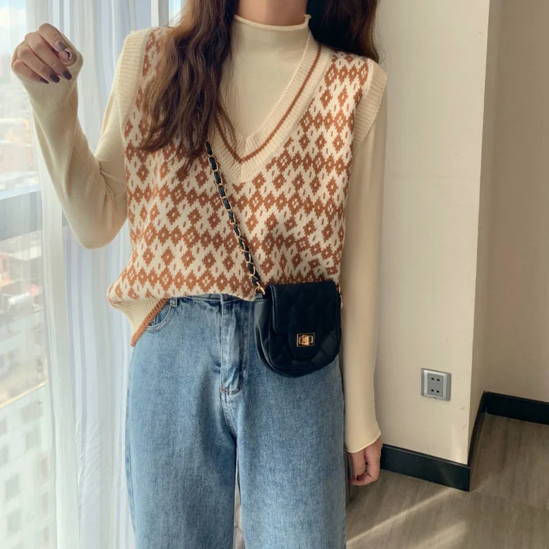 Women Sweater Vests Spring Autumn Fashion Female Casual Loose V-neck Knitted Waistcoat Sleeveless Pullover Tops Knit Vest