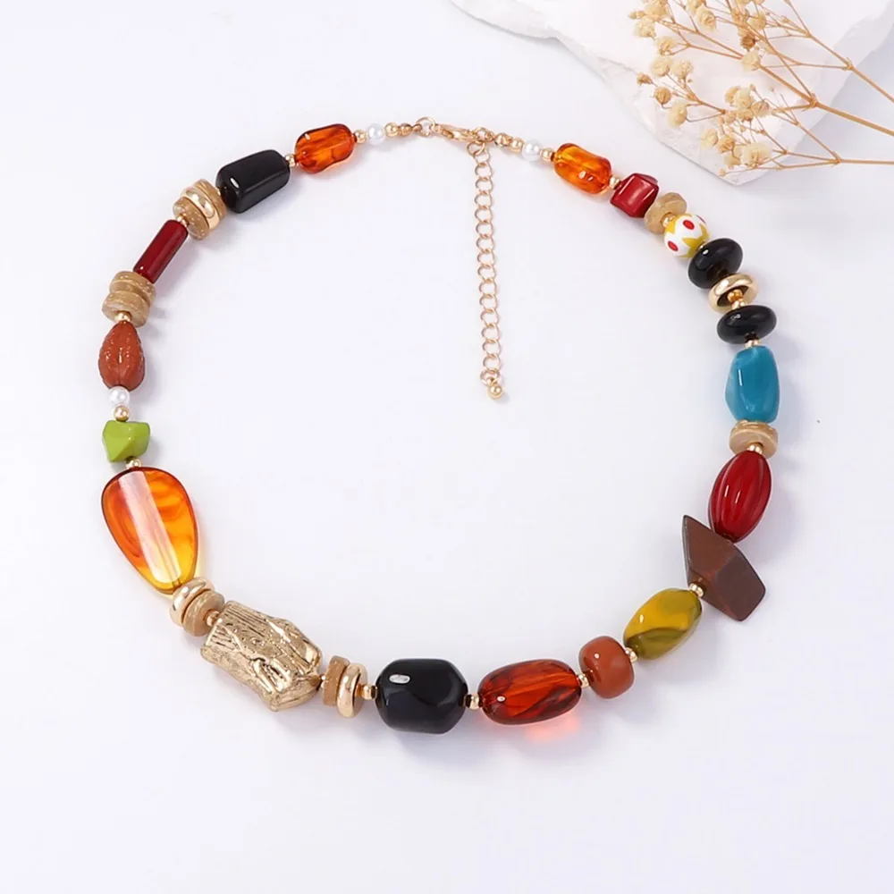 Summer Ocean Style Boho Multicolor Irregular Resin Beaded Statement Necklace for Women 2026 New Style