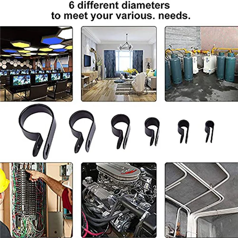 400Pcs R-Type P-Type Cable Clamps Plastic Nylon Wire Clip Assortment Kit Hardware Tools Cable Clip Buckle Clips Ties-ABGL