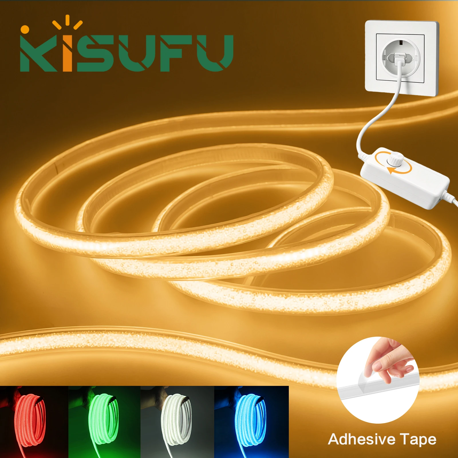 220V Dimmable COB LED Strip Neon Crystal Light With Dimmer/Switch 288LEDs/M White Warm Blue Garden Kitchen Adhesive Ribbon Tape