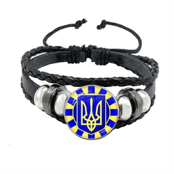 2022 New Arrival Tryzub Ukraine Charm Bracelets Handmade Glass Gem Multilayer PU Leather Bracelet Bangle Jewelry Gift