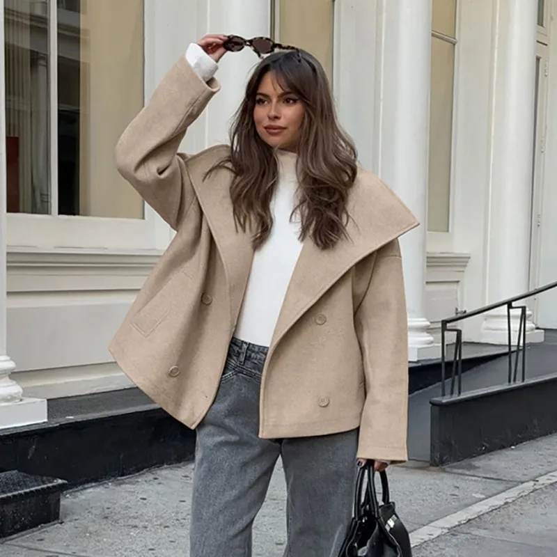 FRAYA LAB Womens Khaki Commute Coat Winter 2026 New Thickened Double Breasted Overcoat Elegant Chic Trendy Warm Cozy Outerwear