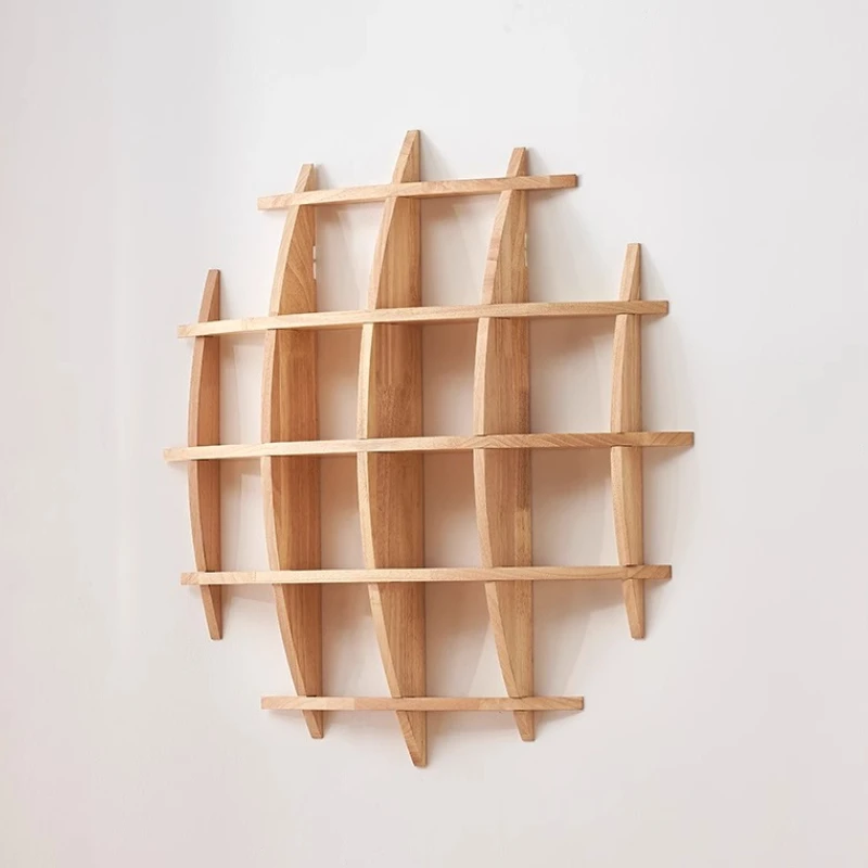 Chinese Style Wall Shelf Solid Wood Display Cabinet for Tea Sets Round Floating Curio Shelf Handcrafted Cup Holder Wall Decor