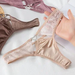 Sexy Luxury Lace Satin Thongs Hollow Out T Brazilian Panties Charm Temptress Girl Japanese Transparent Underwear Women Pink