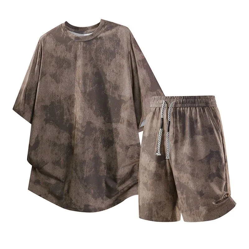 

Summer New Fashion Trendy Comfortable Breathable Running Fitness Sports Set Men's Casual Loose High Quality Two-Piece Set