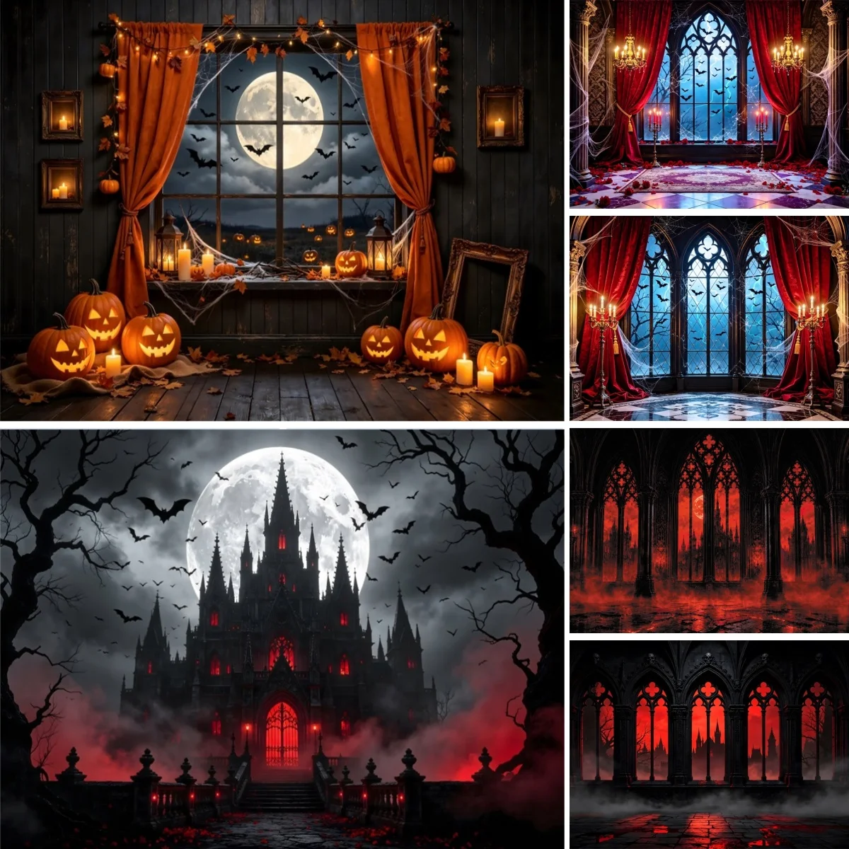 Halloween Backdrop Banner for Kids Family Portrait Home Decor Horror Moon Night Medieval Gothic Room Window Background Studio