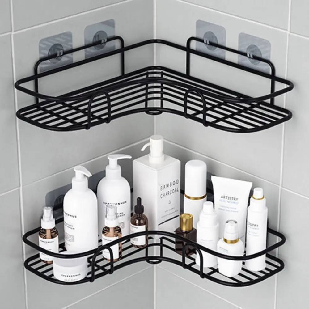 Triangle Bathroom Storage Rack Metal Wall Mounted Makeup Organizer Stand Holder Corner Storage Rack Washroom Bathroom Kitchen