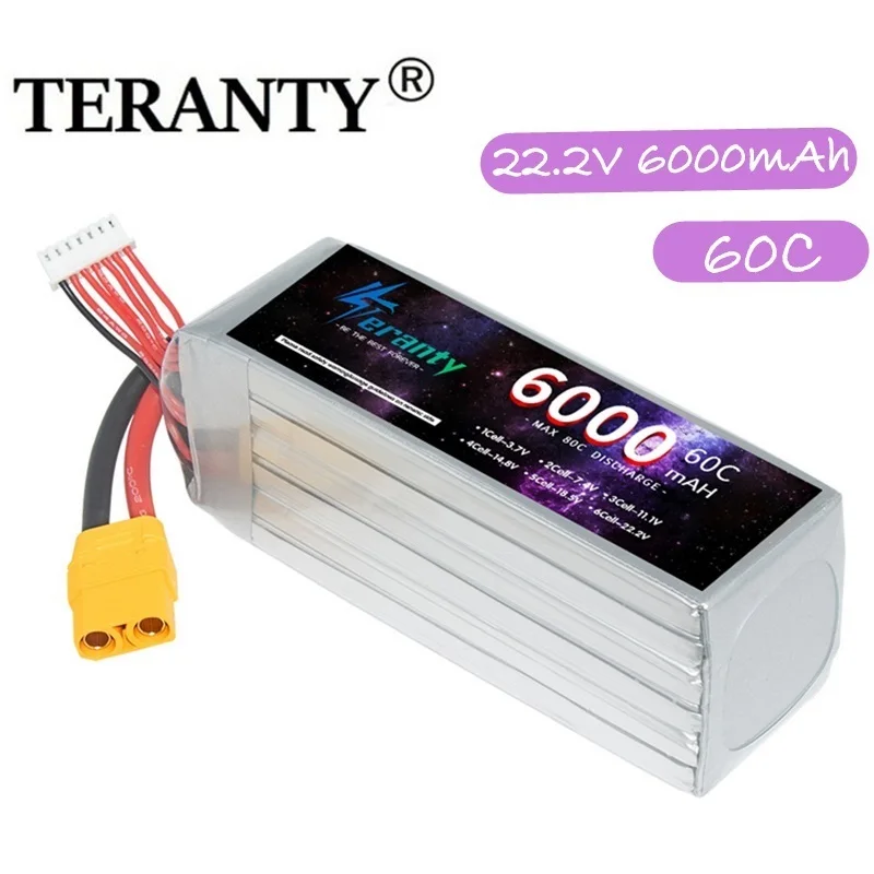 Teranty 6000mAh 6S 22.2V 60C RC يبو بطارية بطارية قابلة للشحن ل RC سيارة FPV شاحنة هليكوبتر مع موصل XT60 XT90
