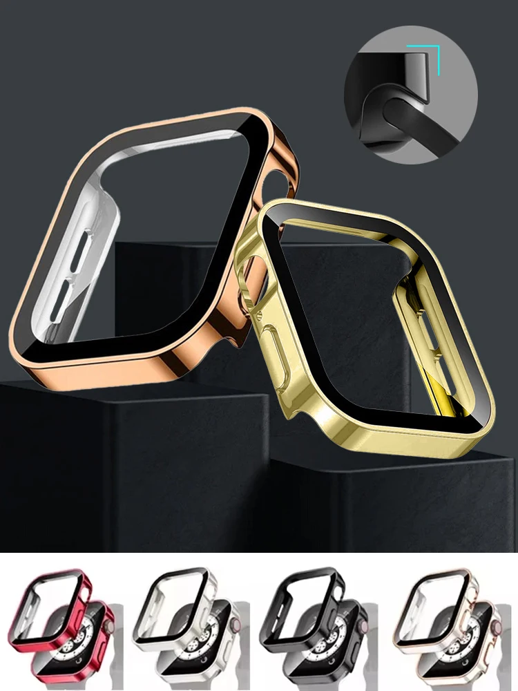 Gehärtete Glasabdeckung für Apple Watch 10, 46 mm, 42 mm, 45 mm, 40 mm, 44 mm, gerade Kante, Displayschutzfolie, Apple Watch-Gehäuse Serie 7, 8, 9, 6, 5