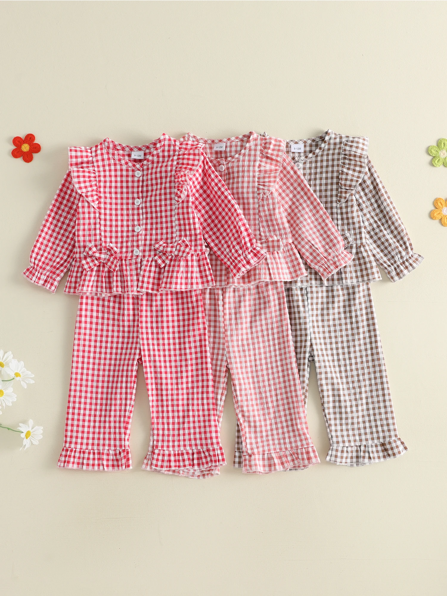 Toddler Girls Print Button Plaid Print Girls-Fall-Outfits Up-Long-Sleeve Sleeve Long Sleeve Shirt Up Long High Quality