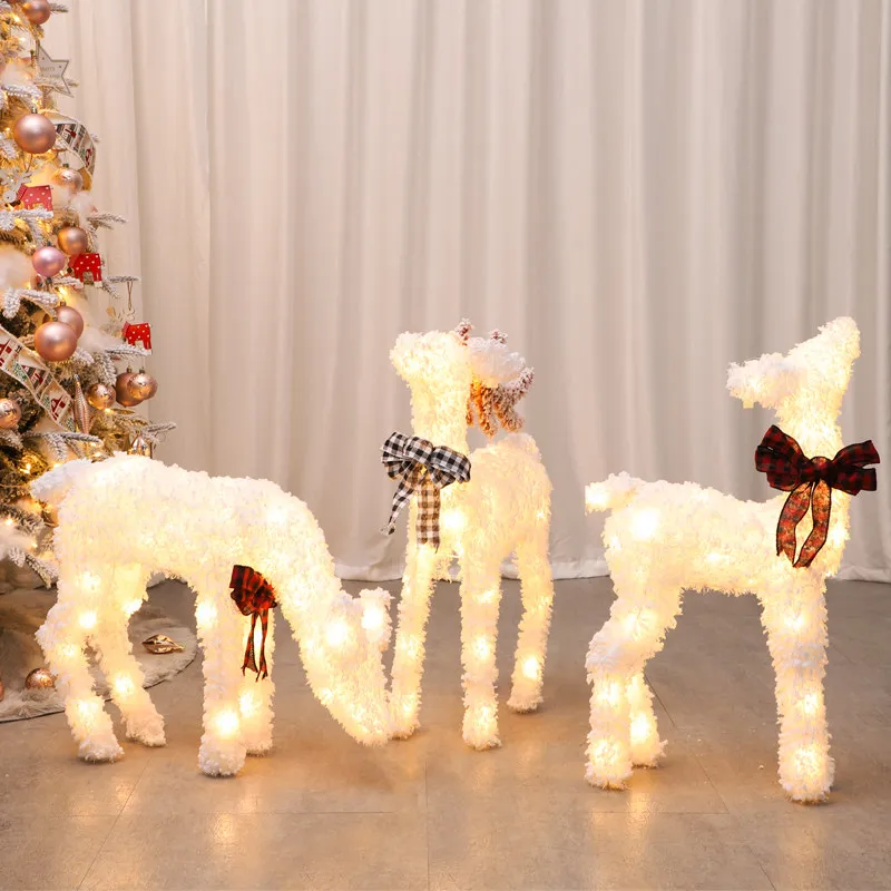 Christmas luminous elk pulling cart wrought iron Christmas deer decoration large ornament decoration scene
