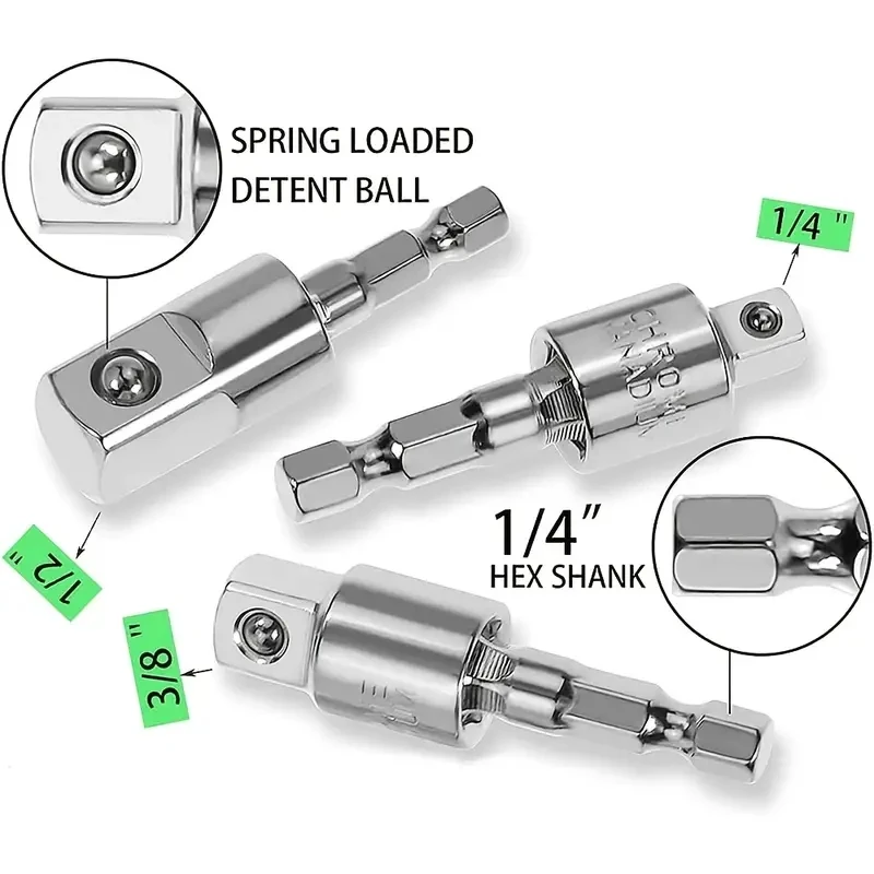 360 Degree Electric Drill Air Screwdriver Sleeve Universal Adapter Hexagonal Handle to Square Head Rotating Extension Tool Set image 3