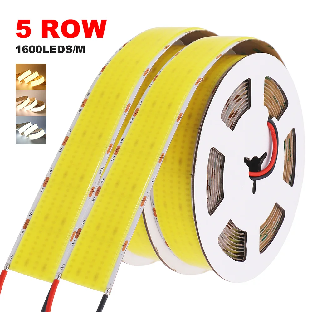 Super Bright 1600LEDs/m COB LED Strip 12V Light Tape Flex 5 Rows Wide 30mm PCB High Density Linear Lighting Warm Natural White