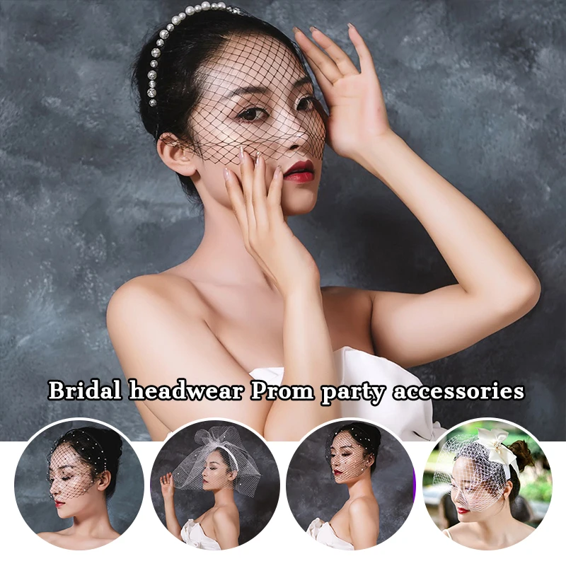 White Veil for Bridal Crystal Beaded Birdcage Veil Face Soft Tulle Mask Hair Accessorie Veils Chd Veil Mini Wedding Bride Hat