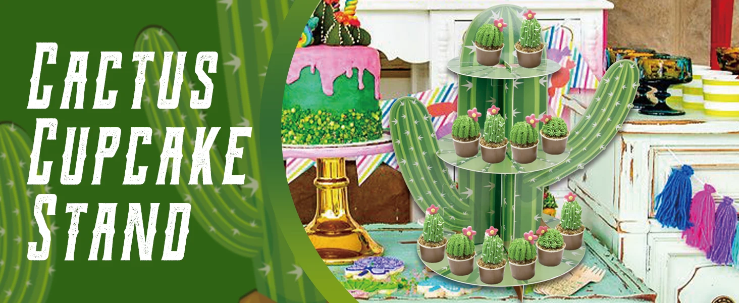 3-stufiger Kaktus-Cupcake-Ständer, grüner Cupcake-Ständer in Kaktusform, mexikanische Fiesta-Party-Dekorationen, Partyzubehör für die Tag der Toten, Cinco de Mayo – Detail 1