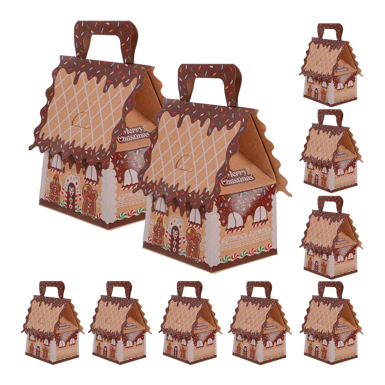 10 Pcs Gingerbread House Candy Box Large Bags Gift Boxes Cardboard Small Christmas Goodie Bulk Paper Party Favor