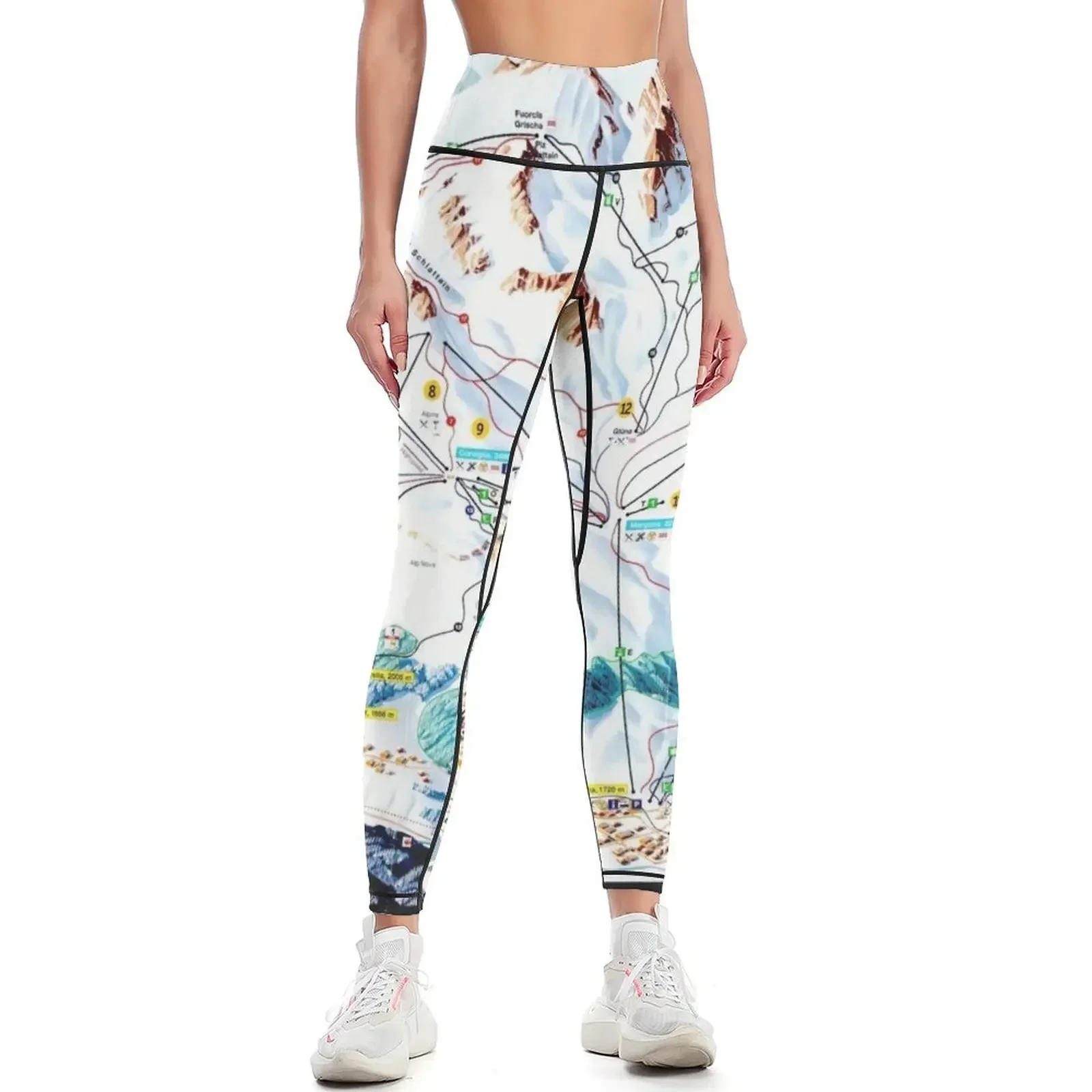 

St. Moritz Corviglia Ski Area Map with Piste Names Leggings Golf wear gym top Sports female Womens Leggings