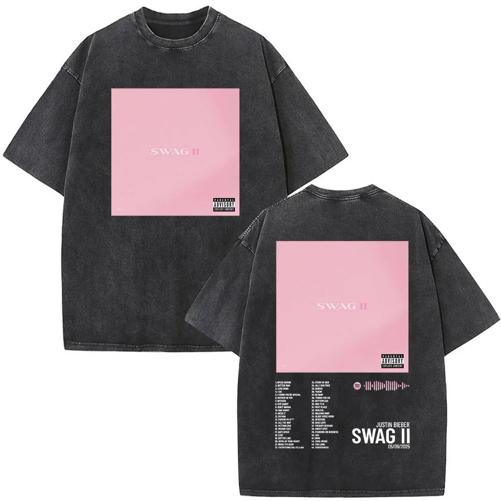 

Джастин Бибер SWAG II футболка с обложкой альбома, мужские винтажные потертые модные футболки, повседневные хлопковые футболки большого размера с короткими рукавами