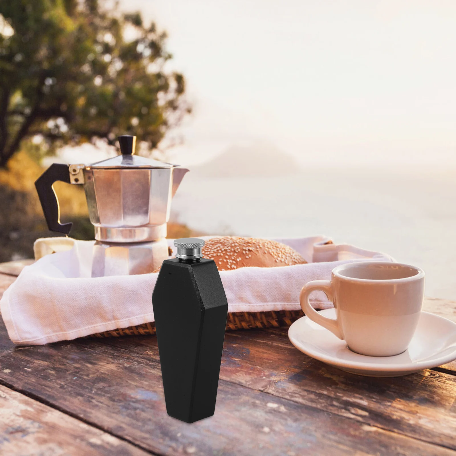 

Black 304 Stainless Steel Coffin Flask 3.5oz Halloween Hip Flask Leakproof Pocket Whiskey Liquor Bottle Travel Canteen